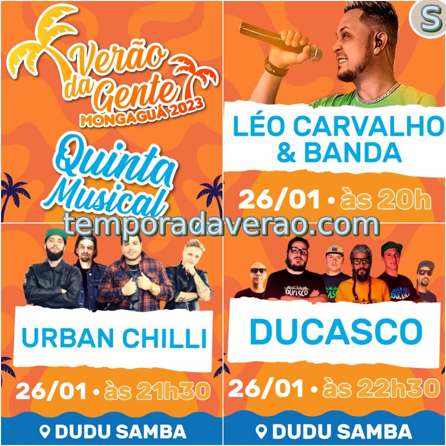 Mongaguá Temporada Verão 2023 no litoral paulista : shows na Praça de Eventos Dudu Samba