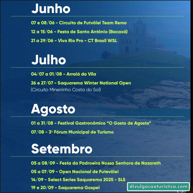 Calendário de Eventos 2025 de Saquarema na Região dos Lagos no Rio de Janeiro