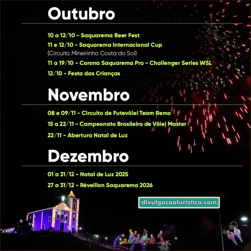 Calendário de Eventos 2025 de Saquarema na Região dos Lagos no Rio de Janeiro