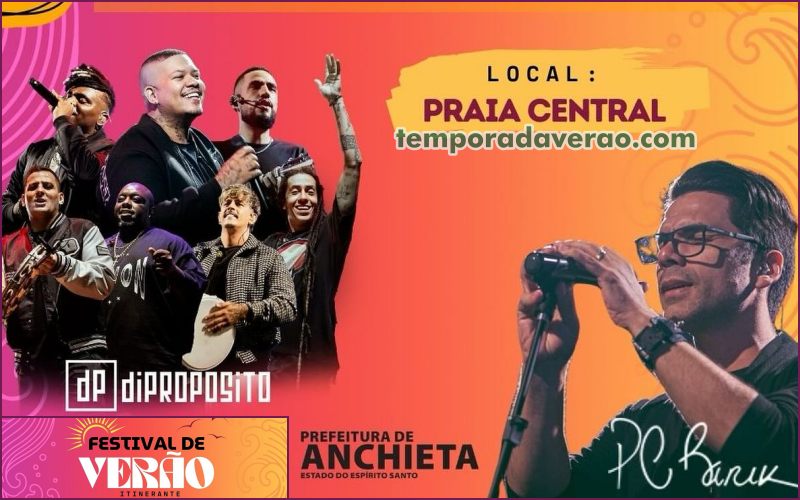 Temporada Verão 2025 em Anchieta no litoral capixaba : show de pagode com a banda Di Propósito na Praia Central