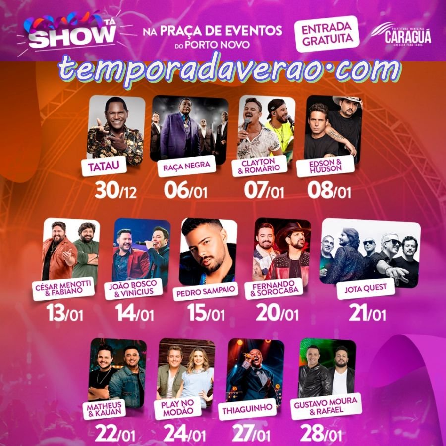 Programação de shows em Caraguatatuba na temporada verão 2023 no litoral paulista