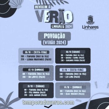 Temporada Verão 2024 em Linhares : shows nos balneários de Pontal do Ipiranga, Regência e Povoação