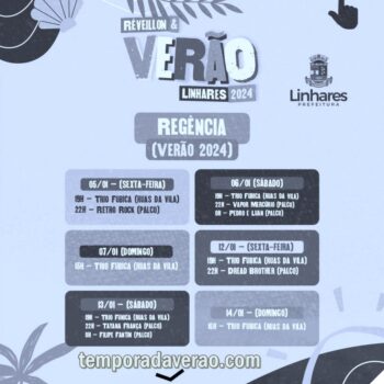 Temporada Verão 2024 em Linhares : shows nos balneários de Pontal do Ipiranga, Regência e Povoação