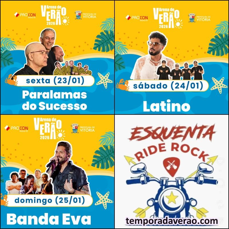 Arena de Verão na Praia de Camburi em Vitória : Shows Paralamas do Sucesso, Latino, Eva e Esquenta Ride Rock in Vix