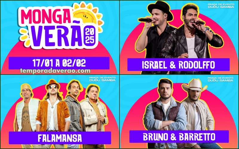 Temporada de Verão 2025 em Mongaguá no litoral paulista : shows na Praça de Eventos Dudu Samba