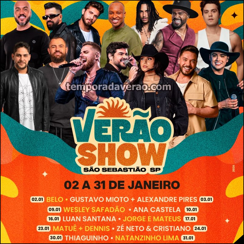 Programação Verão Show 2026 em São Sebastião no litoral paulista - temporadaverao.com
